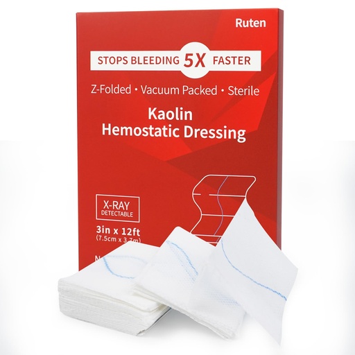 [BRSRGGI7BAMAGFA3] Ruten Kaolin Hemostatic Gauze – Advanced Z-Folded Clotting Dressing for Rapid Blood Stop, Combat Gauze Bandage with X-Ray Line for Emergency Trauma Care, First Aid IFAK Kits & Survival, 3in x 12ft