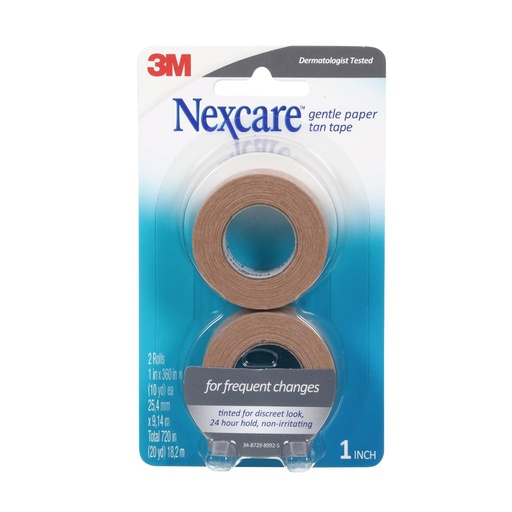 [BRSRAFD2A4FGMHT5] Nexcare Gentle Paper First Aid Tape T781-2PK, Tan, 1 in x 10 yds