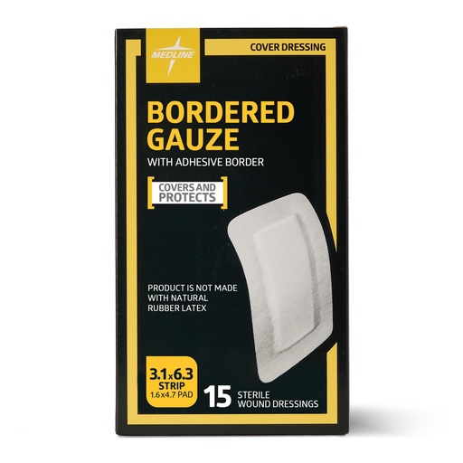 [BRSW2CAEAAHWAEIY] Medline Sterile Bordered Gauze, 3" x 6" with 1.5" x 4" Pad (Pack of 15)
