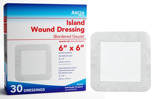 [BRSWIHTRPJYA2ADM] Areza Medical - Bordered Gauze Island Dressing - Wound Dressing - Latex Free - sterile - 6" x 6" - 30 per Box