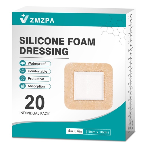 [BRSRAHQZPMNAMH33] 20Pcs Silicone Foam Dressing 4x4 Gentle Border, Waterproof Silicone Bandages for Wounds Care, Bed Sore Patches, Super Absorbent Wound Dressing, Self Adhesive Pressure Sore Pads