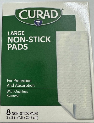 [BRSWKHTQOEOBSCDU] Curad Large Non-Stick Pads 3 Inches X 8 Inches 8 Each