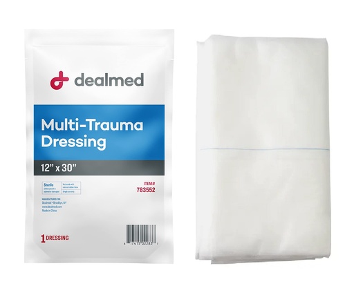 [BRSRMHYEPIBRE3LJ] Dealmed 12" x 30" Multi-Trauma Dressing – Sterile Emergency Oversized Pad, Superior Absorbency, Protection and Padding, Wound Care Product for First Aid Kit (Pack of 1)