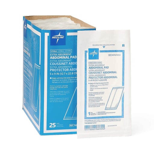 [BRSWKGL3AIGQGF3U] Medline NON21450H Sterile Abdominal Pads, Super Absorbent Pad, 5"X9", 25 Count