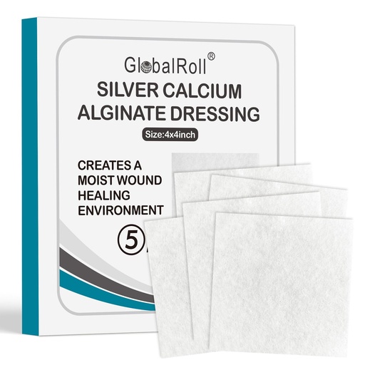 [BRSREAI3BAAQY3YY] Silver Calcium Alginate Wound Dressing Pads, 4" x 4" Non Stick Gauze 5Packs Individual Wrapped Silver Dressings Highly Absorbent Sterile Bandage Pads for Wound Care