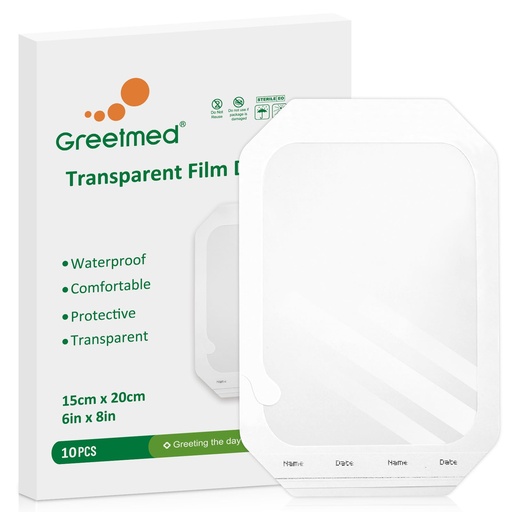 [BRSRACQNCQGQ233L] Transparent Film Dressing 6'' x 8'', 10 Packs Waterproof Adhesive Patch Breathable Wound Cover Bandage, Comfortable Clear Bandages for Tattoo Aftercare Swimming Shower IV Shield