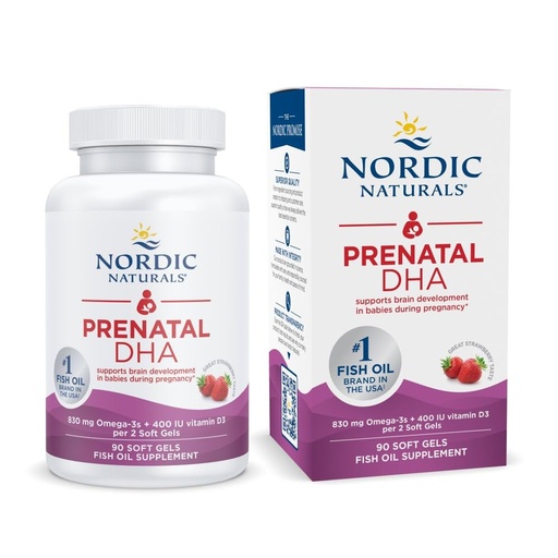 [BRSWKZDQAJ6GYAL6] Nordic Naturals Prenatal DHA, Omega-3 + Vitamin D3, Strawberry - 90 Count | 830 mg omega-3 plus 400 IU vitamin D3 per serving supports brain development during pregnancy and lactation. Non-GMO formula