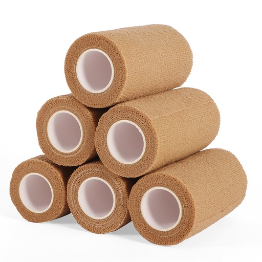 [BRSREGL4AFYBODIV] 6 Rolls Elastic Self Adhesive Bandage Wrap 4 Inch, Breathable Non Woven Cohesive Bandage, Vet Wrap for Dogs, Ankle Sprains Swelling Medical First Aid Tape, Sports Athletic Tape Brown