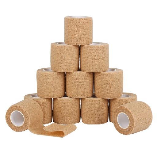 [BRSWY234A4IBSHTB] 12 Pack Self Adherent Cohesive Wrap Bandages 2 Inches X 5 Yards,First Aid Tape, Elastic Self Adhesive Tape, Athletic, Sports wrap Tape, Bandage Wrap for Sports, Wrist, Skin Colour Athletic Tape