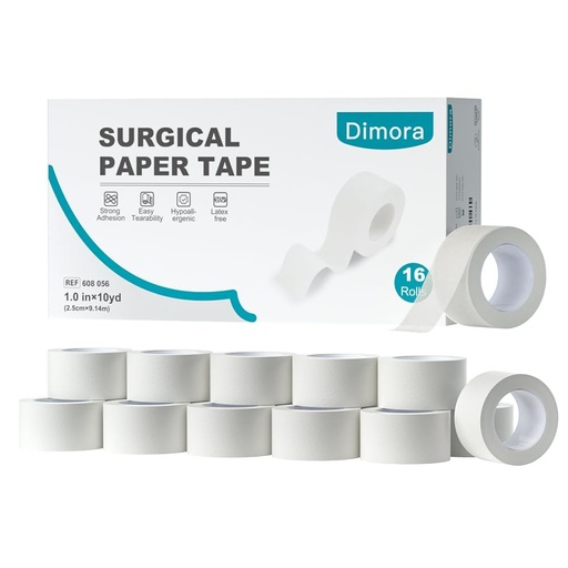 [BRSROGQ3CAIB4EYU] Dimora Paper Medical Tape 16 Rolls- Hypoallergenic White Surgical Tape for Sensitive Skin，Breathable First Aid Wound Tape with Pain-Free Removal，Secures Dressing and Medical Devices -1" x 10 Yards