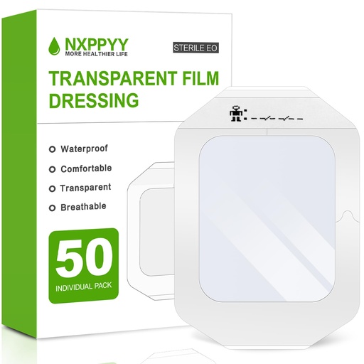 [BRSREAITPN5QOEI7] 50Pack Transparent Film Dressing - 4" x 4.75" Waterproof Bandages for Wounds, Wound Dressing for Swimming, Post Surgical Shower, IV Shield, Tattoo Aftercare Wound Care, Adhesive Patches