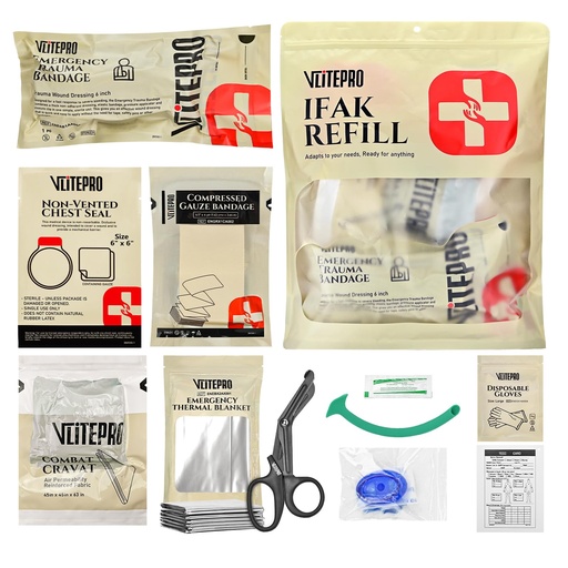 [BRSREGAFCJ4BG2DV] 11Pcs IFAK Trauma Kit, First Aid Kit Refill Supplies with Non-Vented Chest Seal, 6" Emergency Trauma Bandage & Compressed Gauze, Tactical Trauma Medical Supplies for Combat Wound Care