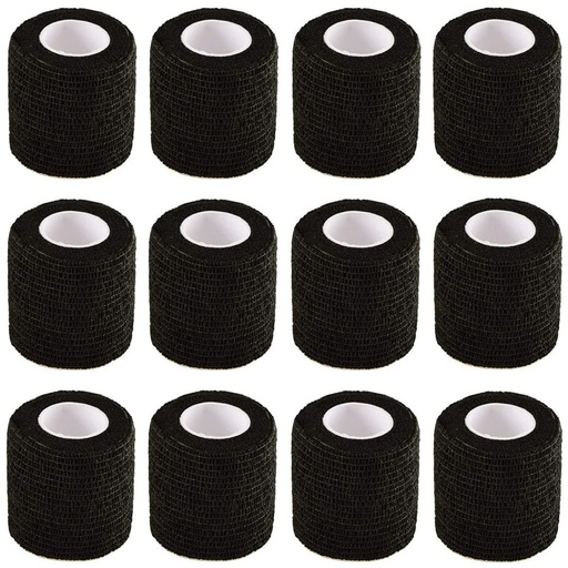 [BRSW2AT7OUFR6FD3] Black Self Adhesive Elastic Bandage Wrap, 12 Pack 2" x 5 Yards, Stretch Self-Adherent Cohesive Bandage for First Aid, Athletic, Sports, Wrist, Ankle Sprains, Knee Swellins and Vet Wrap