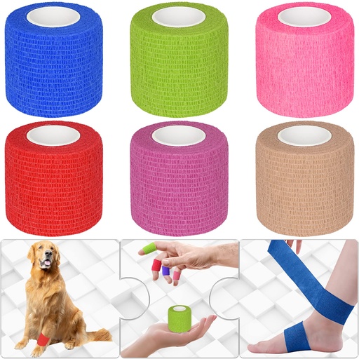 [BRSW2HD7CAJWEAAU] 6 Pack 2 Inches Self Adhesive Bandage Wrap Breathable Cohesive Bandage Elastic Tape for Pets, Athletic, Sports, Wrist, Knee, Ankle(5 Yards Per Roll, Mixed Colors)