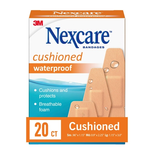 [BRSWGEIFOUNGEYA7] Nexcare Waterproof Cushioned Bandages, Assorted Sizes, 20 Count