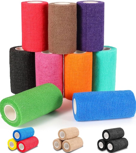 [BRSRAY33PJ7AEC3L] AZEN 9 Pack Self Adhesive Bandage Wrap, 4" X 5 Yards Elastic Cohesive Bandage Wrap, Color Athletic Tape, Tattoo Grip Tape Wrap, Vet Wrap, Ankle Tape
