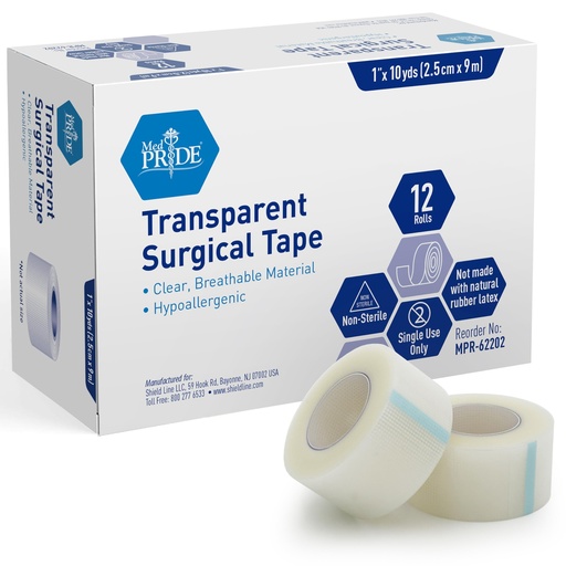 [BRSWGYIKAUDQEETO] MED PRIDE Hypoallergenic Adhesive Surgical Tape 12 Pack Breathable First Aid Med Tape Latex & Rubber Free (1" X 10 yds Clear,Transparent)
