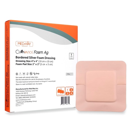 [BRSWGBI6CMHR6HY7] MedVance Bordered Silver Foam Ag Sterile Highly Absorbent Dressing, 4"x 4" (2"x 2" Pad), 5 dressings/Box, 5 Count (Pack of 1)