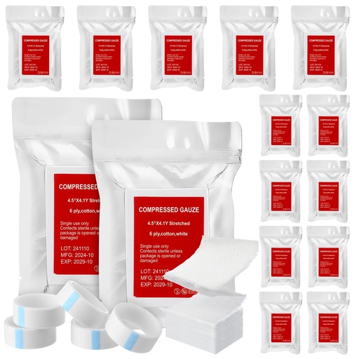 [BRSRACT7BEDQAC3J] Threlaco 6 Pcs Z-Folded Compressed Sterile Gauze 4.5" x 4.1 Yards Combat Gauze Trauma Pad 6-ply 100% Cotton for Emergency Wound Dressing, First Aid Ifak Supplies Trauma Kit