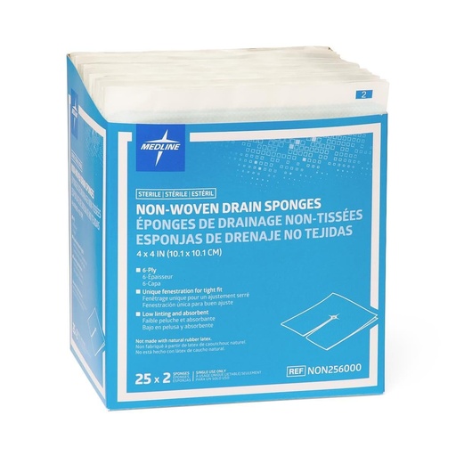 [BRSWIZYMAFYAACLO] Medline Gauze Sponge 4'' X 4'' Drain 6 Ply, NON256000 50 Count