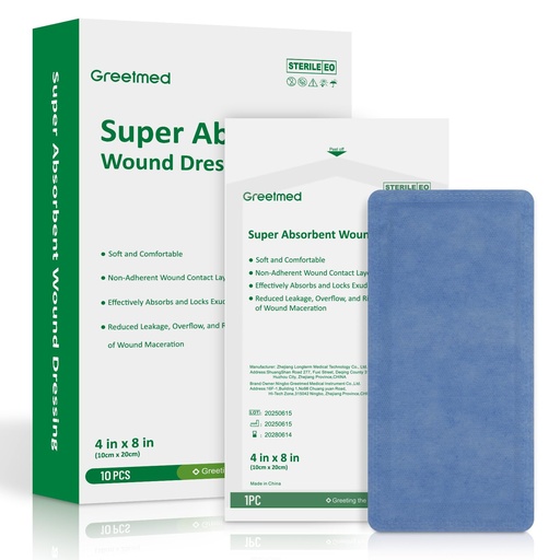 [BRSRE2T2PIFG2H37] Super Absorbent Dressing for Wound Care 4" x 8" Individual Sterile Pack of 10 Nonstick Soft Surgical Gauze Pad Waterproof Wound Dressing Bandage for Heavily Exuding Wound Care