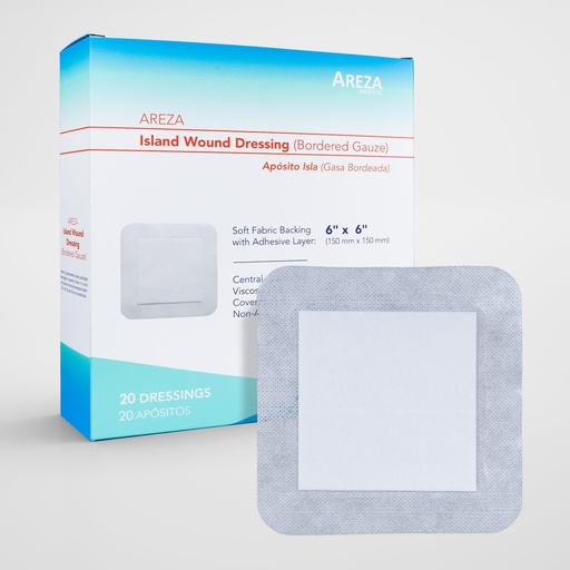 [BRSWYFA7B4NRG3TO] Areza Medical - Bordered Gauze Island Dressing - Wound Dressing - Latex Free - sterile - 6" x 6" - 20 per Box