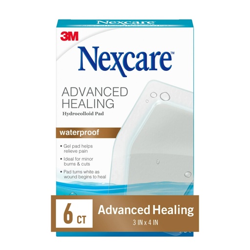 [BRSWGEILOUFAGGTH] Nexcare Advanced Healing Hydrocolloid Pads, Gel Pad Helps Reduce Pain and Absorb Wound Fluids, Stretchy Wound Dressing Sticks to Damp Skin - 6 Pads