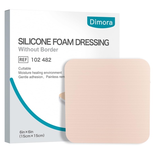 [BRSROGALCIMBMYLZ] Dimora Silicone Foam Dressing Without Border - 6"x 6" Highly Absorbent Adhesive Bandages for Wounds Cuttable Pads for Wound Care 5 Pack