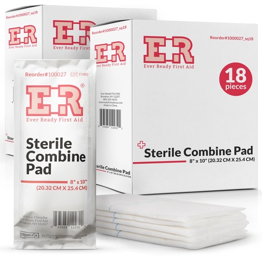 [BRSREZTQAQHAAE37] Sterile 8" x 10" Combine (ABD) Pads – Highly Absorbent Design for Large Wounds, Individually Wrapped for Easy Use, Ideal for First Aid Kits and Emergency Response – 36 Count