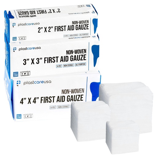 [BRSROAD4A55G2YLO] 600 Pack Assorted Medical Gauze Pads Sizes: 2x2, 3x3, 4x4 inches, First Aid Essentials, Absorbent Cotton for Wound Dressing