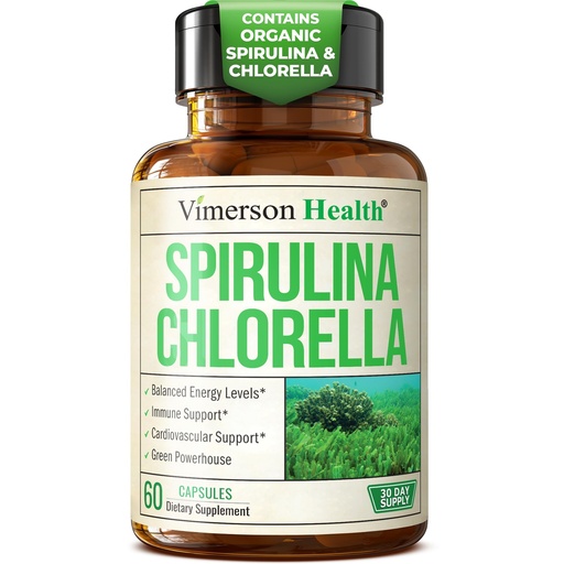 [BRSWGHY7CMHBADLL] Organic Spirulina and Chlorella Capsules - Spirulina Capsules with Chlorella Powder for Immune, Antioxidant & Energy Support. Nutritious Super Green. Vegan & Non-GMO. Third Party Tested. 60 Caps