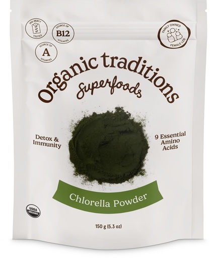 [BRSWIEY7BIPWOH3O] Organic Traditions Chlorella Powder, Broken Cell Wall Algae with Plant Based Protein, Essential Amino Acids, Chlorophyll & Nutrients, Eenergy Drink, Non GMO Superfood for Daily Blends, 150g/5.3oz Bag