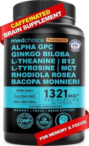 [BRSROGTYBEMWA2D6] 12-in-1 Nootrop Creier Supliment cu Cafeina Anhidros: Ginkgo Biloba pentru suport cerebral, Memorie și Focus - B12, Alpha GPC, L Theanine și Suplimente Choline cu Bioperina cu 1321 mg (60ct)