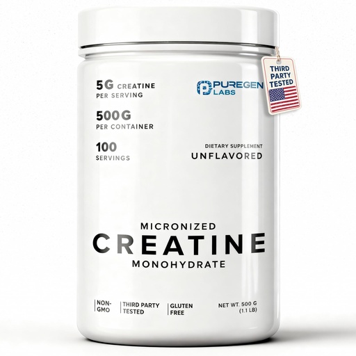 [BRSRGYI3C4MWADLK] Puregen Labs Micronized Creatine Monohydrate Powder 500g – Pure, Unflavored, No Additives | 5000mg Per Serv (5g) - 100 Servings | Third Party Tested for Quality