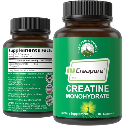 [BRSREAYCOAHQM3LP] Creapure Creatine Monohydrate 180 Capsules - Ultra High Purity German Made Creatine with Nothing Added at All - Pure Unflavored Pills for Men & Women - No Sugar, Non-GMO, Vegan Friendly Supplement