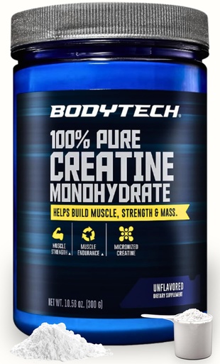 [BRSROBQYCRYWEYDX] BodyTech Creatine Monohydrate Powder, Unflavored Micronized Creatine Formula for Men and Women, 5g per Serving, Pre Workout & Post Workout Supplement, Gluten Free, Sugar Free, 10.58 Oz, 60 Servings