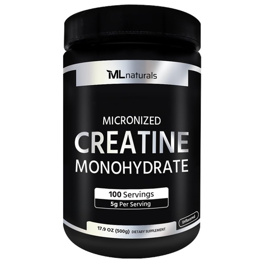 [BRSREGAZCABAE23K] ML Naturals Micronized Creatine Monohydrate 5g (Per Serving) – 500g (17.6oz) – 100 Servings – Supports Muscle Growth & Strength – 200 Mesh Pure Powder