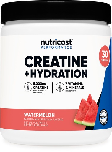[BRSREYIPDIFQY3D7] Nutricost Creatine Monohydrate + Hydration Watermelon Flavored (30 Servings) - 7 Vitamins & Minerals, 5000mg of Creatine Per Serving