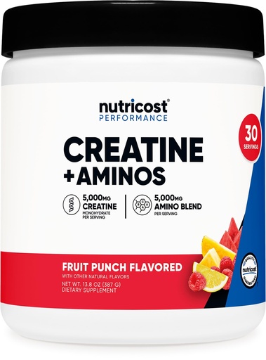 [BRSREY33OEIBSCDZ] Nutricost Creatine + Aminos 30 Servings (Fruit Punch Flavored) - 5,000mg Creatine Monohydrate + 5000mg Amino BCAA Blend Per Serving