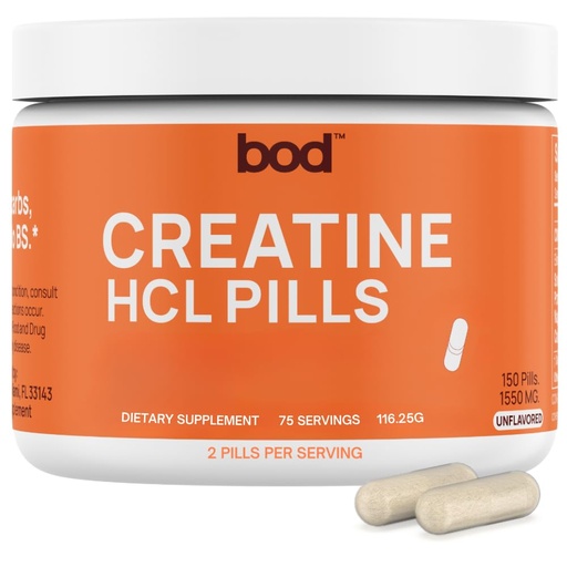 [BRSRMZAOBACA4GTB] Bod Creatine HCL Capsules – 150 Pills | Creatine Hydrochloride Supplement for Men & Women | Easy-to-Swallow Alternative to Monohydrate Powder, Unflavored & Keto-Friendly