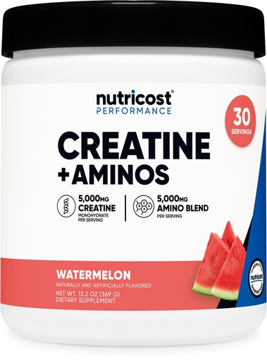 [BRSREY3YAQGQMCQY] Nutricost Creatine + Aminos 30 Servings (Watermelon Flavored) - 5,000mg Creatine Monohydrate + 5000mg Amino BCAA Blend Per Serving