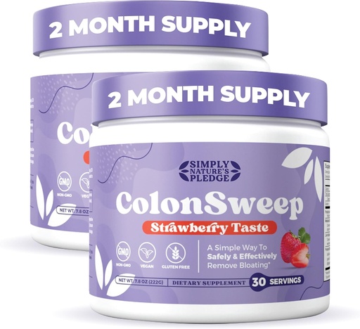 [BRSRAEI7OJ7A4DTV] ColonSweep - Strawberry Flavored Probiotic Psyllium Husk Powder Colon Cleanser,7.8 oz. Fiber Supplement Support for Gut Health - Cleanse for Bloating Relief & Detox- 30 Servings (Pack of 2)