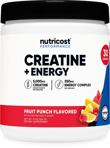 [BRSREY3YPN4A4AA2] Nutricost Creatine + Energy 30 Servings (Fruit Punch Flavored) - 5,000mg Creatine Monohydrate + 350mg Energy Complex Per Serving
