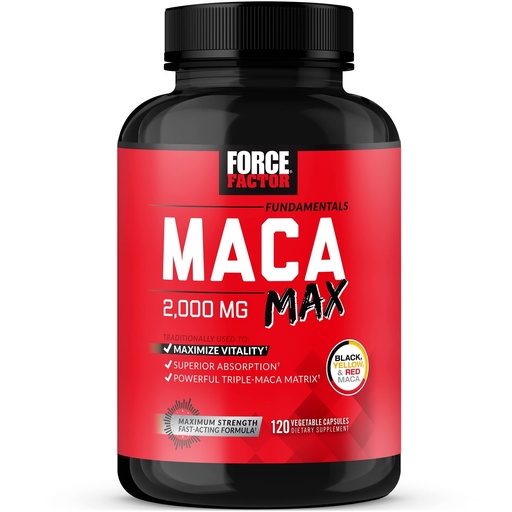 [BRSRMZIHDINR63I6] Force Factor Maca Max, Maca Root Capsules to Maximize Vitality & Performance, Made with Black Maca, Red Maca, & Yellow Maca Powder, Maca Root Powder, 2000mg, 120 Capsules