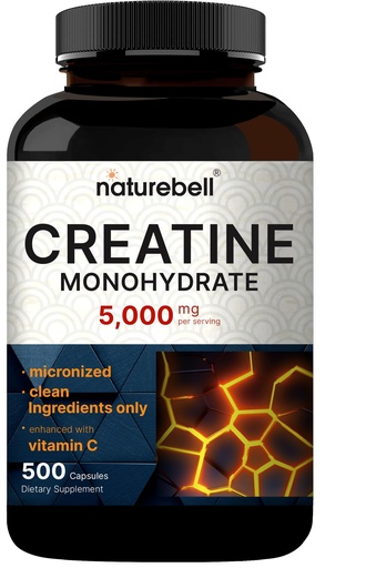 [BRSRAFQLOYFQGAD5] NatureBell Creatine Monohydrate Capsules 5,000mg Per Serving, 500 Count | Micronized, Unflavored Creatine Pills | Pre-Workout & Muscle Strength Support | Easy to Swallow, Filler-Free | 71 Servings