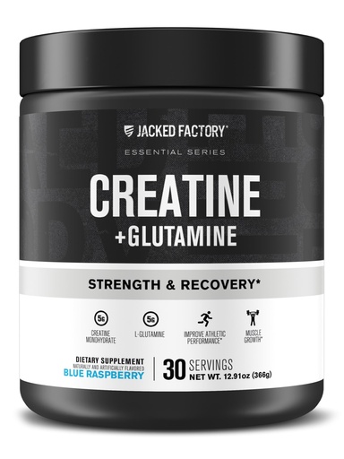 [BRSRACAZAB6BEGTD] Jacked Factory Creatine + Glutamine - Creatine Supplement with L-Glutamine for Muscle Recovery, Muscle Growth, Increased Strength, Enhanced Energy Output, and Gut Health - 30 Servings, Blue Raspberry