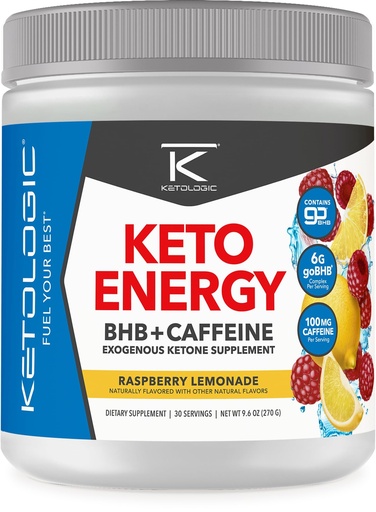 [BRSWGGT6CQPRM232] KetoLogic BHB KetoEnergy Exogenous Ketones Powder with Caffeine | Raspberry Lemonade - 30 Serve | Supports Low Carb, Keto Diet & Boosts Energy, Focus | Keto Pre-Workout Supplement, Beta-Hydroxybutyra