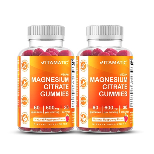 [BRSW2AINCUIRM3Y4] Vitamatic Magnesium Citrate Gummies 600mg per Serving - 60 Count - Promotes Healthy Relaxation, Muscle, Bone, & Energy Support (Pack of 2)