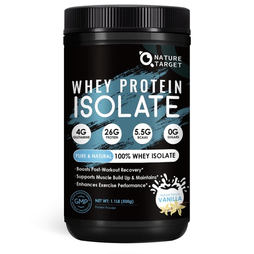 [BRSREGQ7BMPWA3LO] NATURE TARGET 100% Whey Protein Isolate - Vanilla, 26g Protein, Only 4 Ingredients - 0 Sugar, Keto Friendly, Gluten-Free - 1.1 LB (16 Servings)