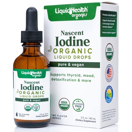 [BRSRMCA5OAPBMDIY] LIQUIDHEALTH USDA Organic Nascent Iodine Liquid Drops, Pure Iodine Supplement for Thyroid & Immune Support, Energy Supplement - Made in USA, Vegan, Colorless, Tasteless Tincture (2 oz)